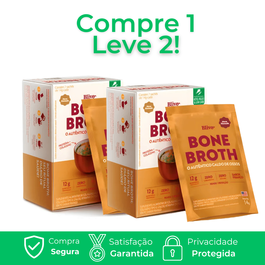 Bone Broth 7 Sachês 84g - Caldo Para Dores Articulares, Mobilidade e Rejuvenescimento